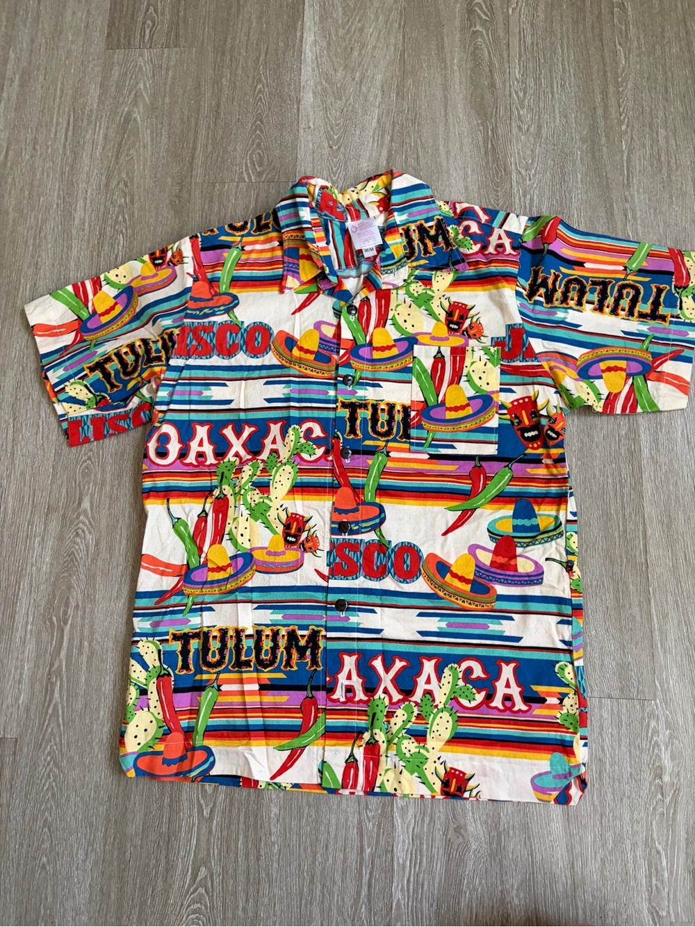 Casual Multicolor Mexican Print Short-Sleeve Button-Down Shirt